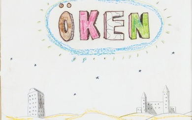 SOLD. Dan Perrin: "Öken". Signed on the reverse. Crayon and pen on paper. Sheet size 21 x 24 cm. – Bruun Rasmussen Auctioneers of Fine Art