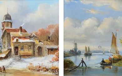 Daniel Szeberenyi (Hungarian 1949-) Dutch river scenes