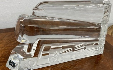 Daum France Crystal Art glass Train locomotive Large Sculpture design by Xavier Froissart 1989