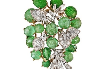 David Webb Platinum & 18K Yellow Gold Green Emeralds & Diamonds Brooch