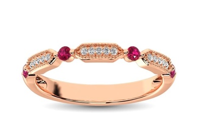 Diamond 1/5 Ct.Tw. And Ruby Stack Band in 14K Rose Gold ( 15 Diamond and 4 Ruby )