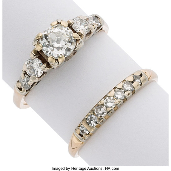 Diamond, Gold Ring Set The ring set features a...