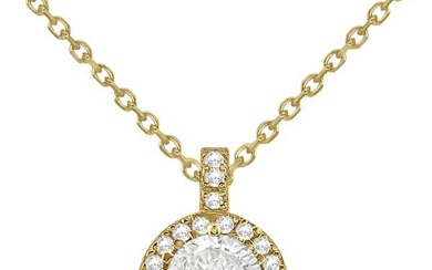 Diamond Halo Pendant Necklace Round Solitaire 14k Yellow Gold 1.00ctw