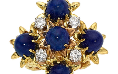 Diamond, Lapis Lazuli, Gold Ring The ring features full-cut...