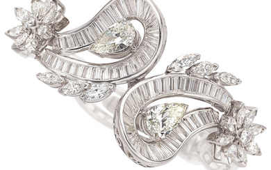 Diamond, Platinum, White Gold Bracelet Stones: Pear-shaped diamonds weighing...