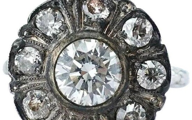 Diamond Ring 18K Gold Flower Vintage 1.30 TDW