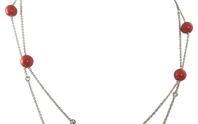 Diamond & Coral by the Yard Necklace 18k White Gold