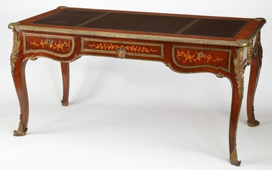Early 20th c.satinwood inlaid desk w/ bronze mounts