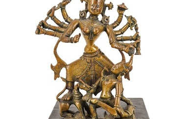 Early Indian Bronze Durga Slaying Mahishasura