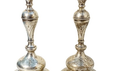 Eastern European Judaica Hand Detailed Silver Candlesticks 536g