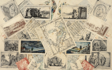 Ecole belge, 1834 (P Verburght) Trompe-l'œil à la carte de l'Italie, aux estampes et aux partitions