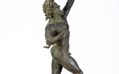 École du XIXe siècle, d'après l'Antique. Faune dansant de Pompéi. Sculpture en bronze à patine...