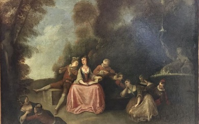 École française du XVIIIe, suiveur de LANCRET Nicolas (1690-1743) Concert champêtre Huile sur toile Haut....