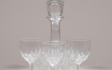 Edwardian Crystal Glass Decanter & Three Glasses