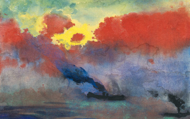 Emil Nolde 1867 Nolde – Seebüll 1956 Red/yellow evening sky I, two steamships
