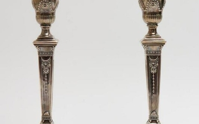 English Neoclassical Silver Candlesticks, Pair