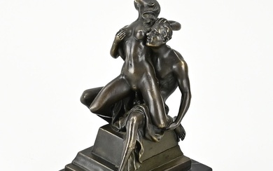 Erotic bronze figure on marble base. 21st century. Size: H 19 cm. In good condition....