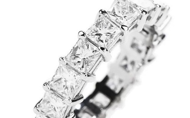 Estate Princess Diamond 4.70 carats Platinum Eternity Band Ring