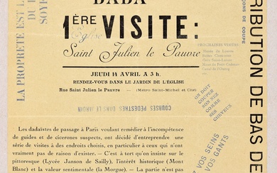 Excursions & visites Dada. 1ère visite. [Paris s.n. 1921] 1 f., 27,5 x 21,5 cm,...