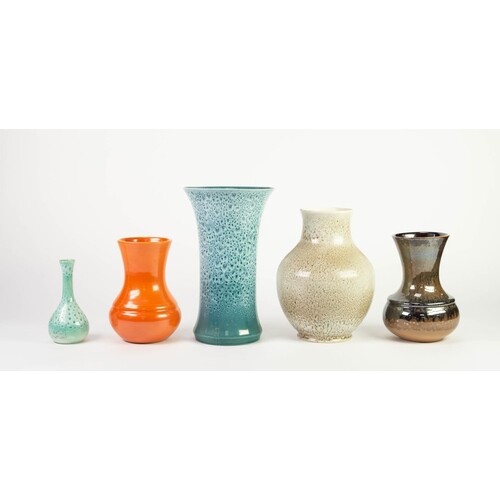FIVE LANCASTRIAN POTTERY VASES, comprising: WAISTED VASE IN ...