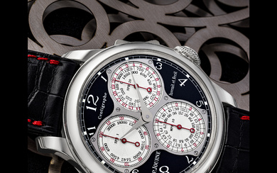 F.P. JOURNE. A RARE PLATINUM CHRONOGRAPH WRISTWATCH WITH 100TH OF A SECOND, 20TH SECONDS AND 10 MINUTE REGISTERS CENTIGRAPHE SOUVERAIN MODEL, BOUTIQUE EDITION “BLACK LABEL", CIRCA 2019