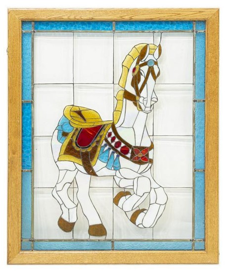 FRAMED ARCHITECTURAL STAINED GLASS WINDOW