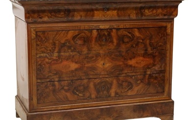 FRENCH LOUIS PHILIPPE PERIOD MARBLE-TOP BURL WALNUT COMMODE
