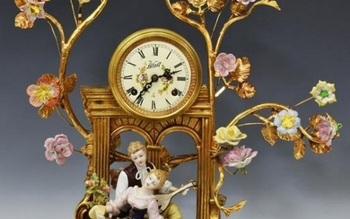 FRENCH STYLE FIGURAL PORCELAIN MANTEL CLOCK