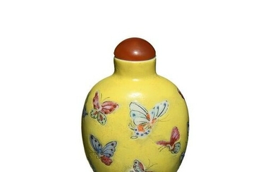 Famille Rose Yellow Ground Snuff Bottle, 19th Century