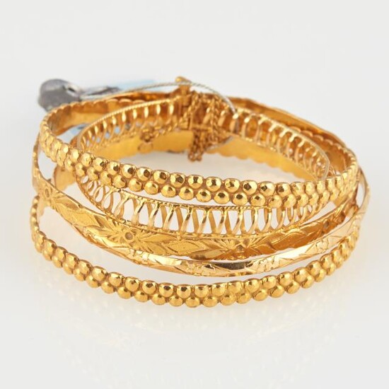 Five Gold Rigid Bracelets, 21K 41 dwt., damaged