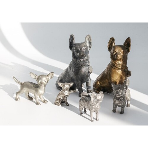 Five Various Metal Dog Figures Including Bronze Example Tall...