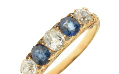Five-stone diamond and sapphire ring
