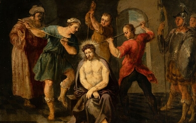 Flemish school of the mid-seventeenth century. "The mockery of Christ". Oil on copper.