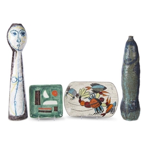 Four Art pottery works mid-20th century Including two tall...