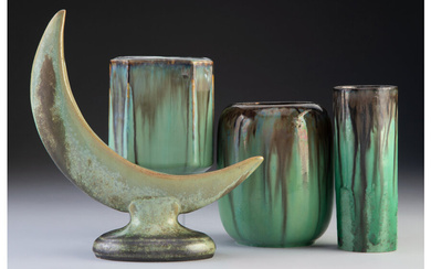 Four Fulper Pottery Glazed Ceramic Vases (circa 1910)