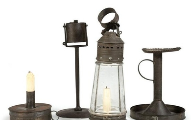 Four Pieces of Early Tin Lighting