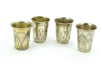 Four Sterling Silver Russian Shot Cups