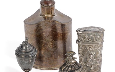 Four silver items comprising Empire tea caddy maker Povl Hansen, licensed Tønder...