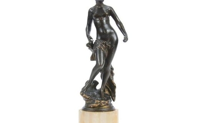 French Bronze and Marble Figure, Diana The Huntress