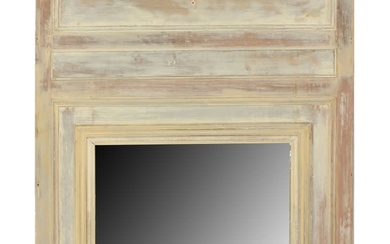 French Directoire trumeau mirror with raised panels and scraped finish