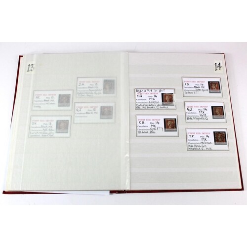 GB - red stockbook of Penny Red imperf plates 1 to 22. More ...