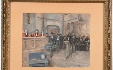 GERVEX Henri. (1852-1929). « Le tribunal ». Aquarelle signée vers 1860. H.24 L.30.