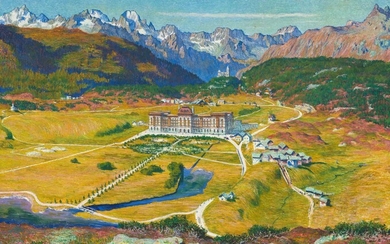 GIOVANNI GIACOMETTI(Stampa 1868-1933 Glion)Vista su Maloggia con l'albergo Palace (Vue sur Maloja avec l'hôtel Palace)....