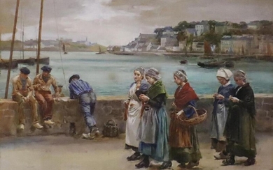 GROS Lucien (1845 - 1913) « Port en Bretagne » aquarelle signée en bas à gauche et datée 1897 - 35,5x52