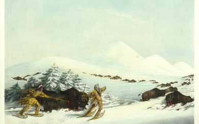 George Catlin (1796-1872), Buffalo Hunt, On Snow Shoes