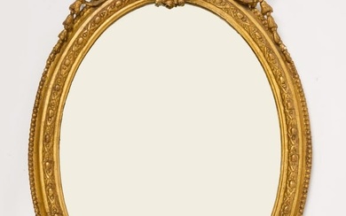 Gilded Oval Girandole Mirror with Triple Candelabra