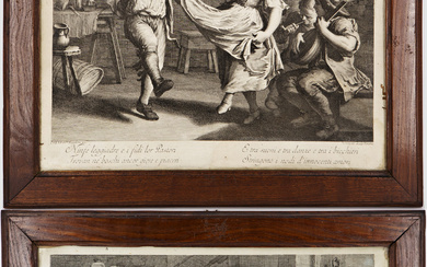 Giovanni Battista Volpato (1735-1803) - Due incisioni da Francesco Maggiotto della serie dei proverbi raffiguranti interni con scene di genere.…