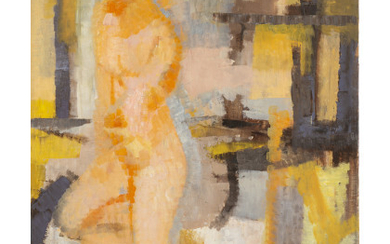 Giuseppe Ajmone ( Carpignano Sesia 1923 - Romagnano Sesia 2005 ) , "Untitled (Nudo)" 1956 oil on canvas cm 54.5x46 Signed lower right Signed, dedicated and dated 1956 on the reverse Provenance...