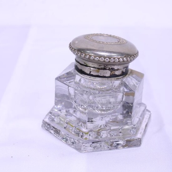 Glass Ink Well with Silver plated Copper Top