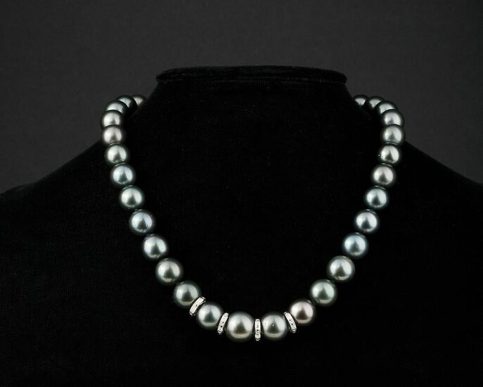 Gold, Tahitian Pearl and Diamond Necklace